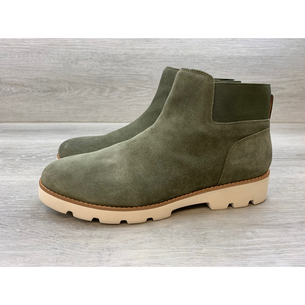 Vionic Women's Olive Green Suede Ankle Boots Side Zip Lug Sole 9.5 Shoes